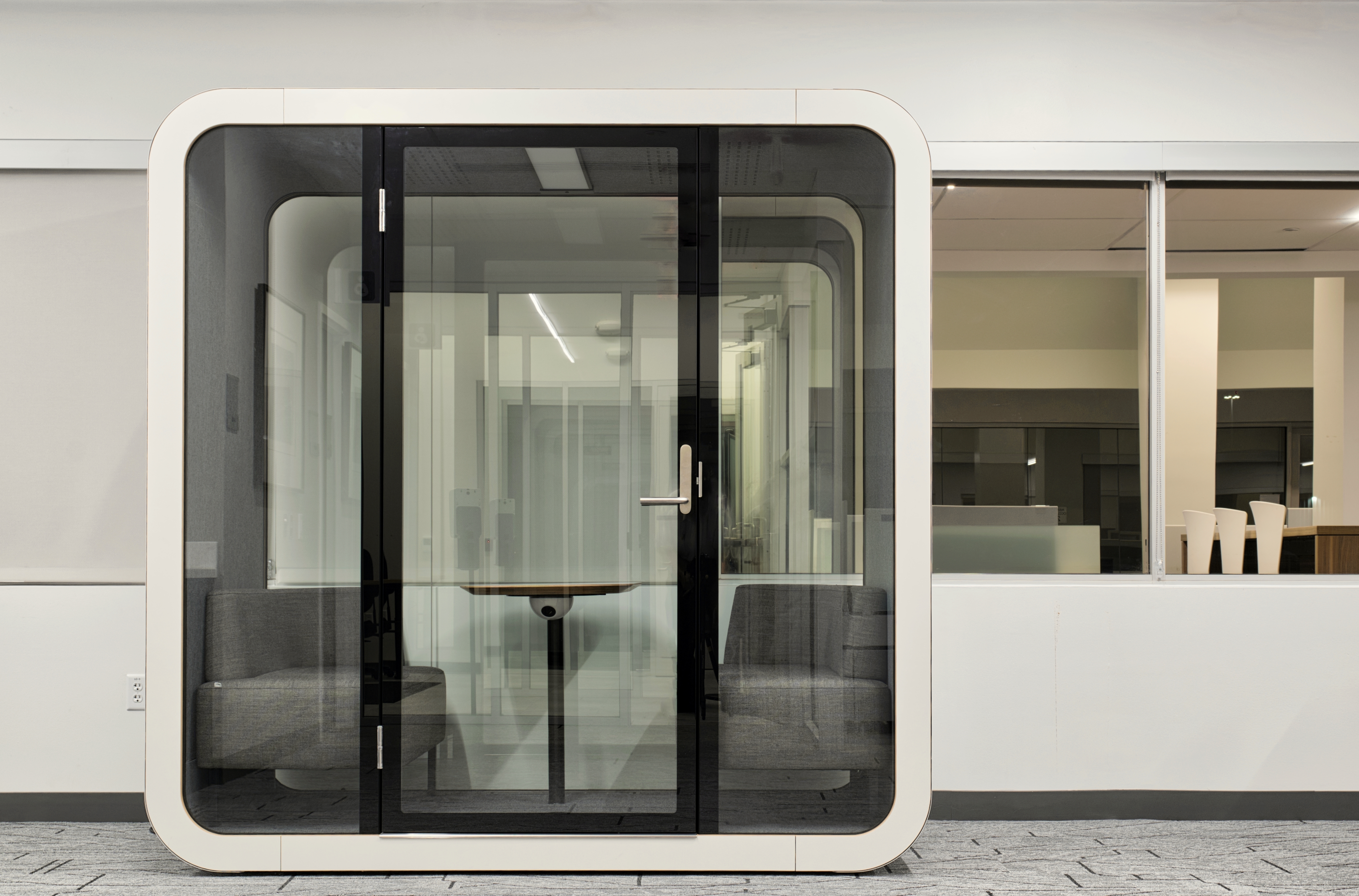 A sound-proof meeting room in an office